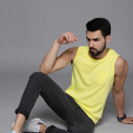 Men Yellow Solid Sleeveless Casual T-shirt