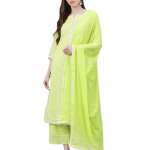 Women's Cotton Blend Staright Kurta with Palazzo & Dupatta