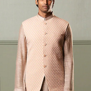 Blush Cowl Kurta Set With Nehru Jacket