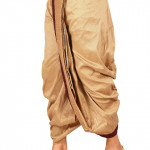 Contrast Border Dupion Silk Dhoti in Dark Beige