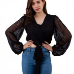 Women's Full Sleeves Solid Regular Black Top