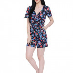 Women Polyester Short Sleeve Floral Print Playsuit