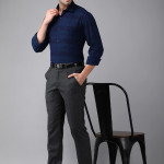 Men Navy Blue Custom Fit Striped Formal Shirt