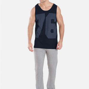 Men Navy Blue & Grey Printed Gym Vest